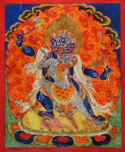 A Terrifying Deity in Yab-Yum, 1800-talet (mineralpigment på bomullstyg)