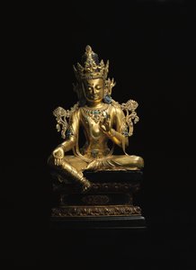 Imperialistisk figur av Avalokiteshvara (se även 474250 till 474254) (förgylld brons) av Tibetan School