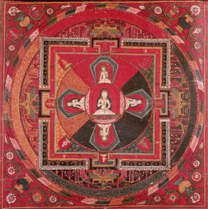 Thangka av en Vajrasattva Mandala (gouache på textil) av Tibetan School