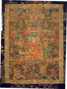 Tredje Panchen Lama Losan Penden Yeshe (gouache på tyg) av Tibetan School
