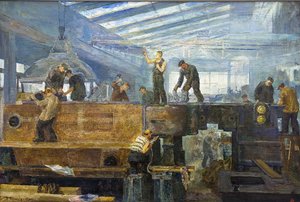 Le plan quinquennal - Turbininstallation av Chernyshev, Tikhon Pavlovich (1882-1942). Olja på duk, storlek: 75x110 av Tikhon Pavlovich Chernyshev