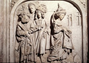 Grav av Henri II 973-1024 och hans hustru Kunigunde, detalj av Kunigundes rättegång genom eld misstänkt för äktenskapsbrott, sten 1499-1513