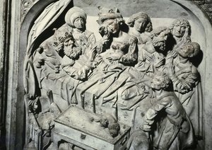 Grav av Henri II 973-1024 och hans hustru Kunigunde, detalj av kejsarens död, 1499-1513 sten