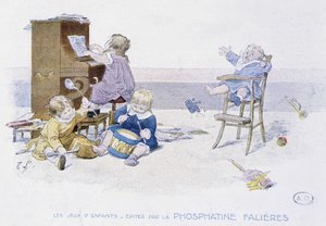 Barnspel: barn som spelar olika musikinstrument - dess. de Lobrichon, red. av Phosphatine Falières, v.1920 av Timoleon Marie Lobrichon