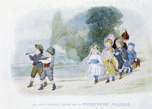 Barnspel: bröllopståg, barn utklädda till brudar - dess. de Lobrichon, red. av Phosphatine Falières, v.1920