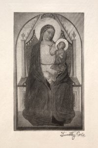 Gamla italienska mästare: Madonna Enthroned with Child Holding Bird, 1885. av Timothy Cole