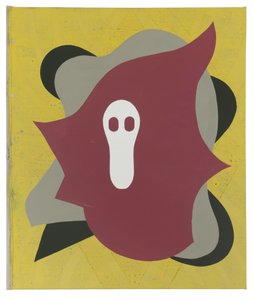 Swamp Thrush (för C.B.), 2023 (latex, collage och sprayfärg på duk) av Timothy Gierschick II