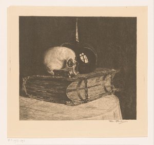 Stilleben med skalle och bibel av Titia Heukers (signed by artist)