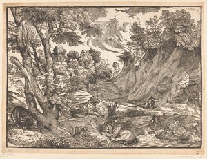 Landskap med Saint Jerome av Titiaan