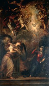 Bebådelse, av Titian (ca 1490-1576), San Salvadors kyrka, Venedig