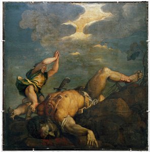 David och Goliat. Freskomålning ... (freskomålning)
