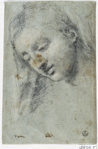 Kvinnohuvud (kol på papper)