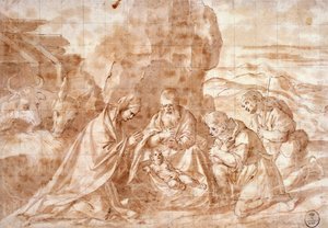 Nativity av Titian (ca 1490-1576), teckning