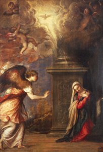 Bebådelsen, av Titian (ca 1490-1576), från kyrkan San Domenico Maggiore i Neapel, olja på duk, 280x210 cm