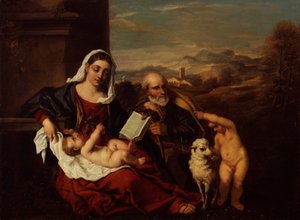 Den heliga familjen med spädbarnet Johannes Döparen (olja på duk)