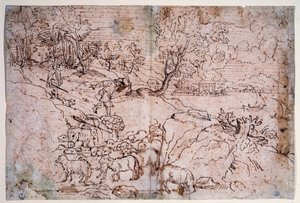 Studie av landskap med får av Titian (c.1488 1576)