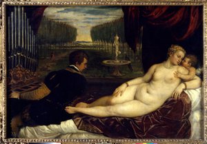 Venus, kärlek och musikmålning av Tiziano Vecellio kallad Tizianen (1485-1576)