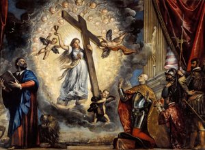 Doge Antonio Grimani knäböjer inför tron, mellan 1555 och 1576. av Titian
