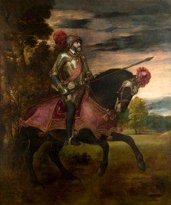 Spanska:  Carlos V en la batalla de Mühlberg Riddarporträtt av Karl V av Titian