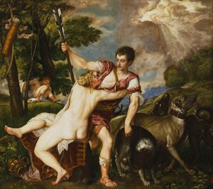 Venus och Adonis, 1554 av Tiziano Vecelli