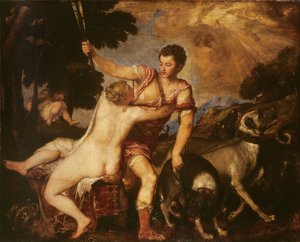 Venus och Adonis, 1555 av Tiziano Vecelli