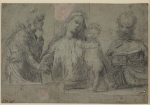 Halvlånga figurer av en Madonna och ett barn flankerade av Johannes Döparen och Peter av Tizian