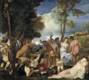 The Bacchanal of the Andrians, 1523-1526 av Tiziano Vecelli