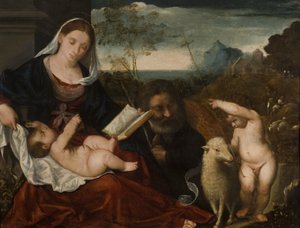 Den heliga familjen med den helige Johannes av Tiziano Vecelli