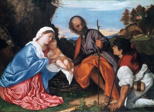 Den heliga familjen med en herde, c1510 av Tiziano Vecelli