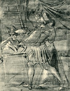 Konstnär med ung kvinna framför ett staffli, 1580, 1943.