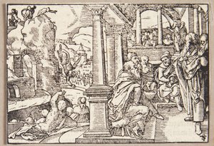 Spurius Cassius kastas från en klippa av Tobias Stimmer