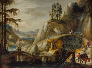 アルプスの風景の旅人（パネルに油彩）スウェーデン語