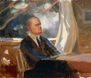 Porträtt av den finske kompositören och violinisten Jean Sibelius (Hameenlinna av Toivo Santeri Salokivi