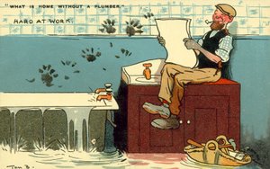 Rörmokare, hårt på jobbet (chromolitho)