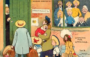 Seaside Comforts, letar efter logi (färglitografi)