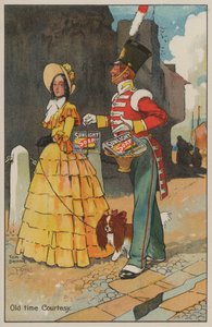 Soldat och kvinna i georgisk klänning: reklam för Sunlight tvål (färg litho) av Tom Browne