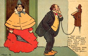 Teater och kvällsmat på Savoyen (chromolitho) av Tom Browne