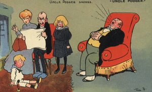 Farbror Podger snarkar (litho i färg) av Tom Browne