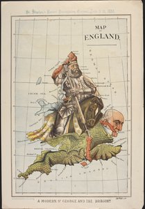 A Modern St George and the Dragon: En politisk tecknad serie, i form av en karta över England, som satiriserar Gladstones parlamentariska nederlag över det irländska hemmastyret. St. Stephen
