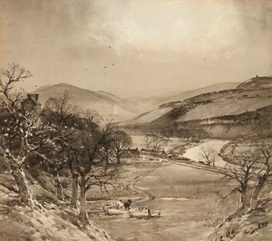 Ettrick Valley nära Selkirk (grisaille) av Tom Scott