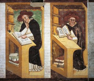Dominikanska munkar, detalj från cykeln av fyrtio lysande medlemmar av Dominikanerorden, av Tommaso da Modena (1326-1379), fresk, detalj, Dominikanska kloster, Treviso, Italien