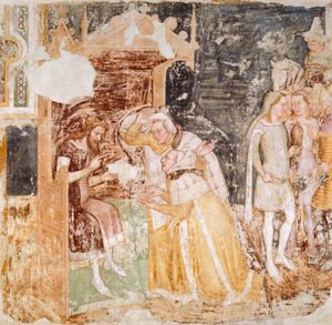 Sändningen av ambassadörer från kungen av England, detalj från Stories of St Ursula, av Tommaso da Modena (1326-1379), fresk av Tomaso da (late 15th century) Modena