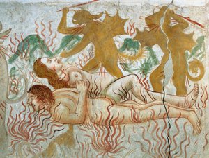 Den sista domen, helvetet, fördömda par i lågor av Tommaso (active 1479 1509) (workshop) Cagnola