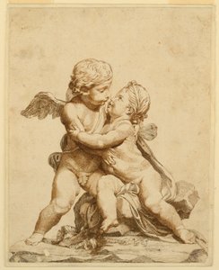 Teckning, Två kyssande amoriner, 1750-90 av Tommaso Todeschini