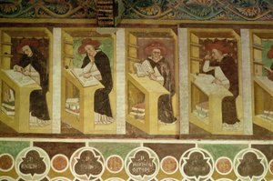 Fyra dominikanska munkar vid sina skrivbord, från cykeln "Forty Illustrious Members of the Dominican Order", i kapitelhuset, 1342