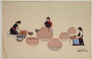 Women Working Clay, Shaping Vessels, tidigt 1900-tal, tidigt 1900-tal (kasein på papper)