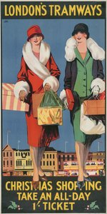 "Christmas Shopping, Take an All-Day 1- Ticket", London County Council LCC Tramways affisch, 1926 av Tony Castle