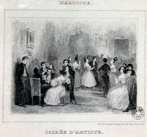 En konstnärskväll: boll och kortspel under en borgerlig kväll Teckning av Antoine Johannot dit Tony Johannot (1803-1852) 1831 Paris, Bibliotheque de l