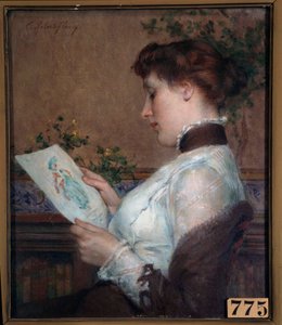 Bilden En kvinna som beundrar en teckning. Målning av Tony Robert Fleury (1837-1912) 1800-talets Orleans, Musee des Beaux Arts