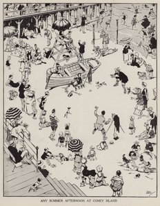 En sommareftermiddag på Coney Island (litho)